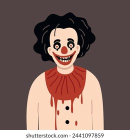 Scary Clown with smiling Face. Halloween Vector Illustration