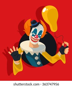 Scary clown. Vector flat illustration