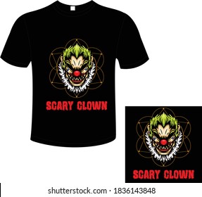 Plantilla de diseño de camisetas con vectores de payaso aterrador.