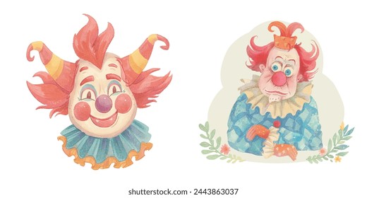 scary clown watercolour vector illustration 