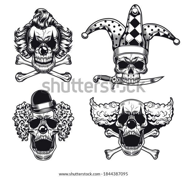 Scary Clowns Skulls Vector Illustrations Set Stock Vector (Royalty Free ...