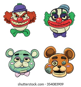 Scary Clowns and Teddy - Horror Heads Cartoon Vector