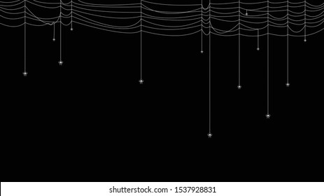 Scary cobweb with spider. Spooky spider web for Halloween decoration on black background. vector illustration.