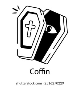 A scary coffin icon in glyph style 