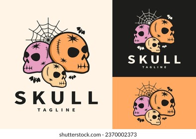 Scary Colorful Doodle Skull for Halloween Theme Illustration Logo Design