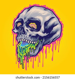 Scary colorful stone skull vector illustrations for your work logo, merchandise t-shirt, stickers and label designs, poster, greeting cards advertising business company or brands