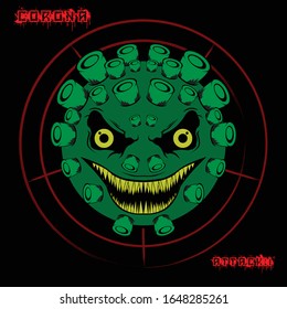 scary corona virus. Illustrates the frightfulness of the corona virus frightening devil or zombie.