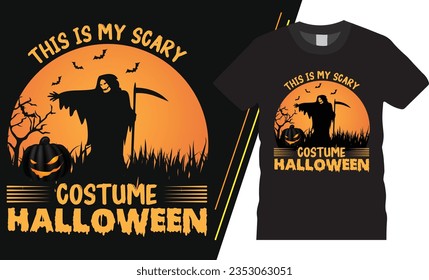 Scary Costume Halloween T-shirt Design template for upcoming Halloween. High quality design template for print. eye catching colorful design. pumpkins and zombies illustration.