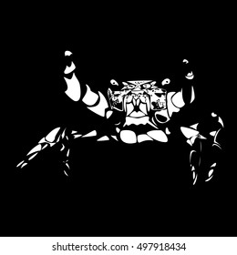 Scary crab front view silhouette white on black