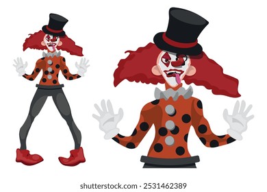 scary and crazy clown. vector illustration.