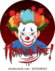 Scary creepy clown face with Horror Time logo illustration