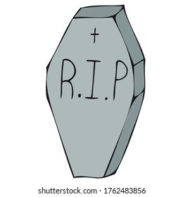 scary, creepy grave in a cemetery, vector decorative element for halloween celebration in doodle style, color illustration