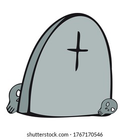 scary, creepy grave in a cemetery, vector decorative element for halloween celebration in doodle style, color illustration