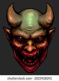 scary creepy horned head of an evil demon vector illustration for halloween