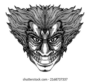 Scary Creepy Man Smiling, Hand Drawn Illustration