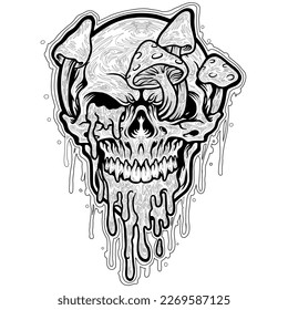 Scary  Creepy skull mushroom hand drawn vector coloring page 
