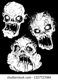 scary creepy zombie head print Halloween vector illustration