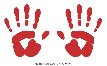 Coleção de vetor de silhueta de mão carmesim assustador. Estampas de palma pintadas estilo horror. Marcas de dedo artísticas sangrentas em base transparente.