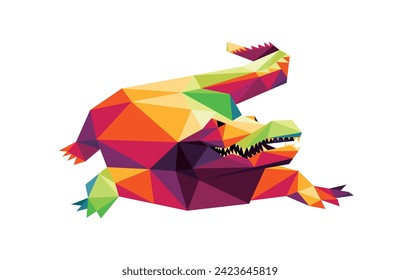 Scary Crocodile in Colorful Polygon Low Poly. Colorful Polygonal Abstract of Crocodile Animal. Reptile Ferocious Crocodile Vector Logo Illustration