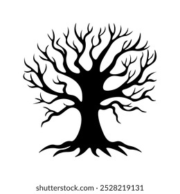 Scary crooked tree. Spooky Halloween festive element. Hand drawn sketch. Vector illustration