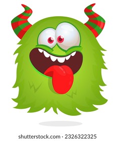 Scary and cute cartoon monster showing his tongue
