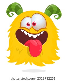 Scary and cute cartoon monster showing his tongue