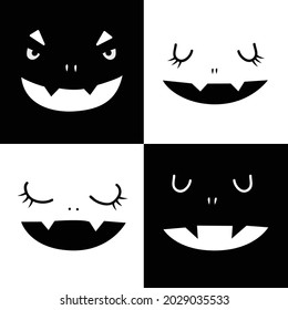 Scary and cute faces, Halloween emotions. Holiday pumpkin cutout outline.Illustration in flat simple style.