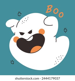 Scary cute ghost vector cartoon illustration isolated on background.