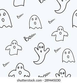 Scary and cute ghost, vector seamless pattern background. 