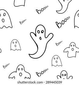 Scary and cute ghost, vector seamless pattern background. 
