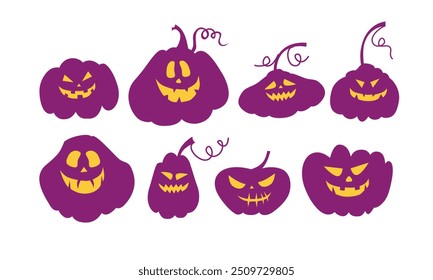 Scary and Cute Monster Faces Set. Halloween Pumpkin Icon Collection.