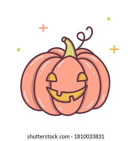 Scary cute pumpkin for Halloween. Kawaii cartoon character isolated on a white background. Vector illustration.
