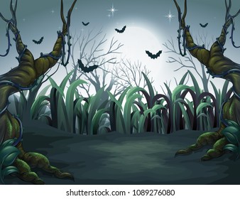 Scary Dark Night in Forest illustration