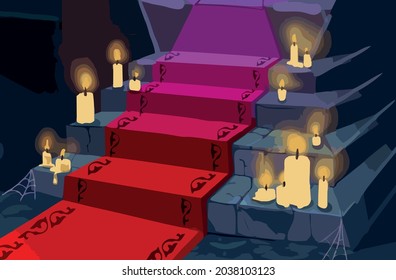 Scary dark vampire interior with candles for halloween party in vector