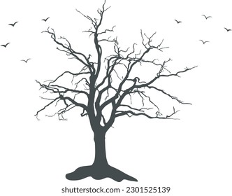 Scary dead tree silhouette, Tree silhouette, Bare silhouette, Tree SVG, Tree icon. svg