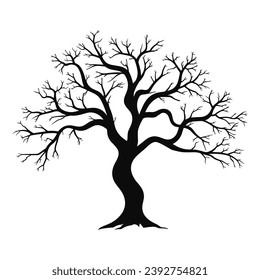 Silueta de vector de árbol muerto aterrador aislada en un fondo blanco