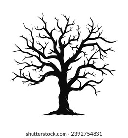 Silueta de vector de árbol muerto aterrador aislada en un fondo blanco