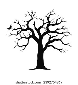 Silueta de vector de árbol muerto aterrador aislada en un fondo blanco