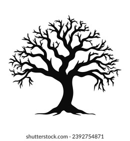 Silueta de vector de árbol muerto aterrador aislada en un fondo blanco
