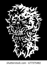 Scary dead vampire head. Vector illustration. The horror genre. Angry character face for halloween.