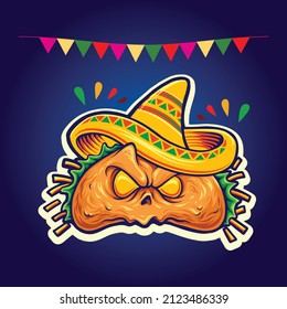 Scary delicious tacos restaurant vector illustrations for your work logo, merchandise t-shirt, stickers and label designs, poster, greeting cards advertising business company or brands