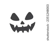 Scary devil face icon, scary black face clipart, spooky pumpkin facial expression, smiling ghost face at Halloween party isolated on white. vector illustration.