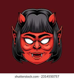 scary devil girl mascot illustration