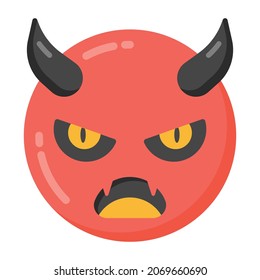 Scary devil with horns in flat icon