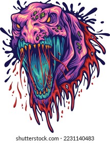 Scary dino head monster illustration vector illustrations for your work logo, merchandise t-shirt, stickers and label designs, poster, greeting cards advertising business company or brands