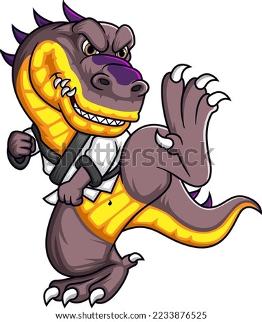 Scary Dinosaur character with karate pose of illustration