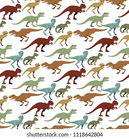 Scary dinosaurs vector tyrannosaurus seamless pattern background t-rex danger creature force wild jurassic predator prehistoric extinct illustration