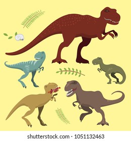 Scary dinosaurs vector, tyrannosaurus t-rex danger creature force wild jurassic predator prehistoric extinct illustration