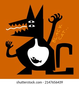 Scary dog with big teeth cartoon ethnic, decorative, primitive character, icon, animal vector illustration.