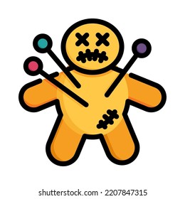 Scary doll icon. Filled outline design. Voodoo Doll isolated on white background. Holiday event halloween. Vector Illustration.